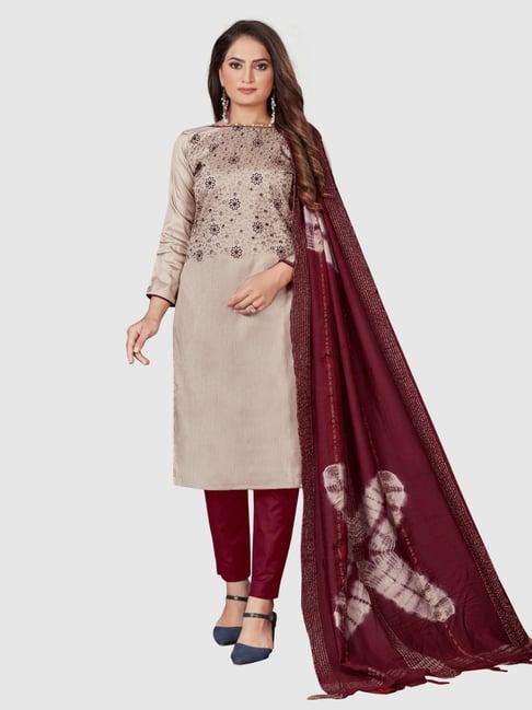 apnisha beige embroidered unstitched dress material