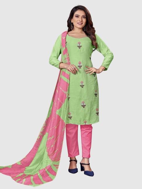 apnisha green embroidered unstitched dress material