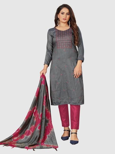 apnisha grey embroidered unstitched dress material