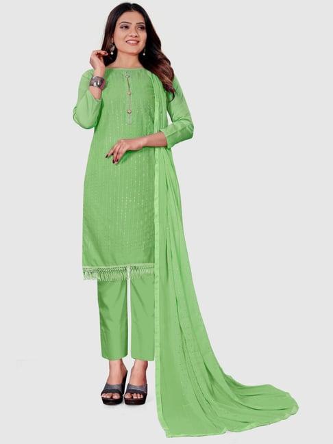 apnisha parrot green cotton embroidered unstitched dress material