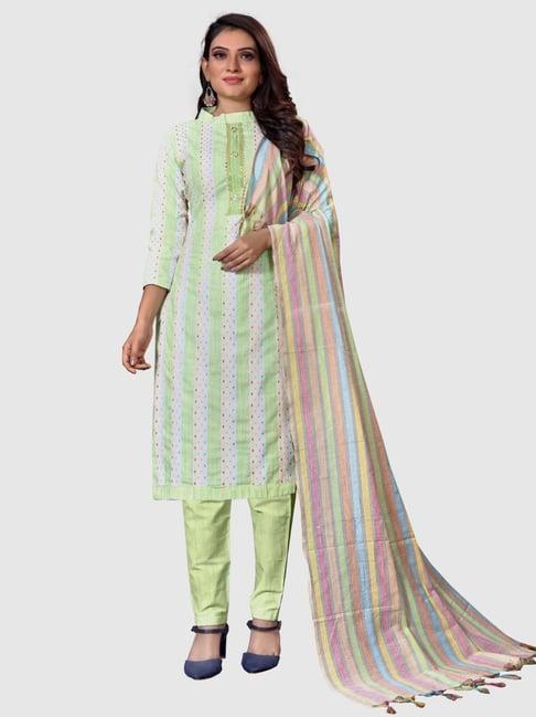 apnisha green cotton woven pattern unstitched dress material