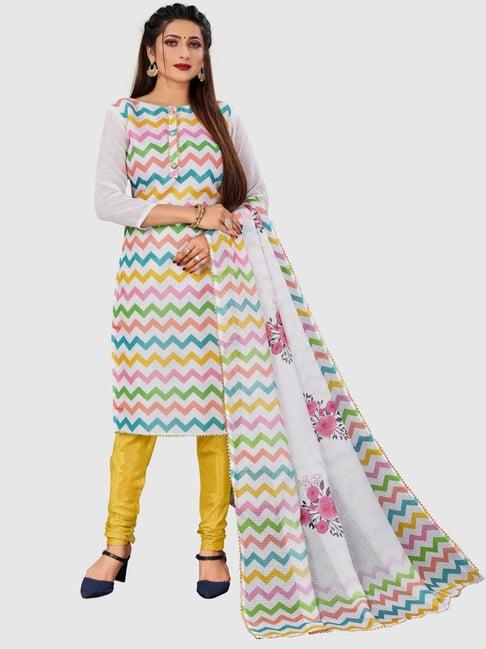 apnisha yellow printed unstitched dress material