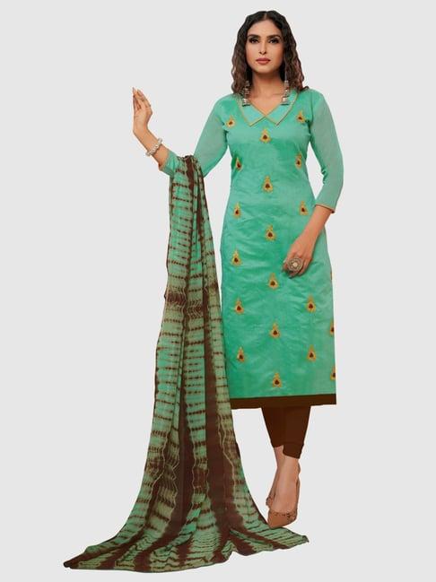 apnisha sea green embroidered unstitched dress material