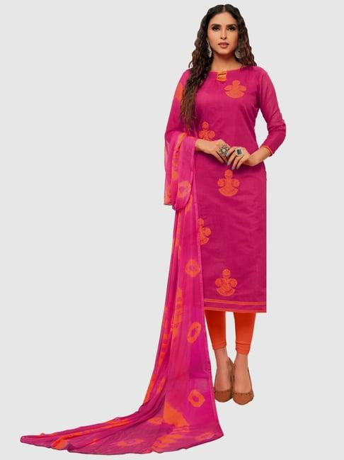 apnisha pink embroidered unstitched dress material