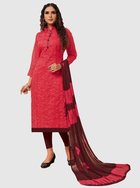 apnisha coral embroidered unstitched dress material