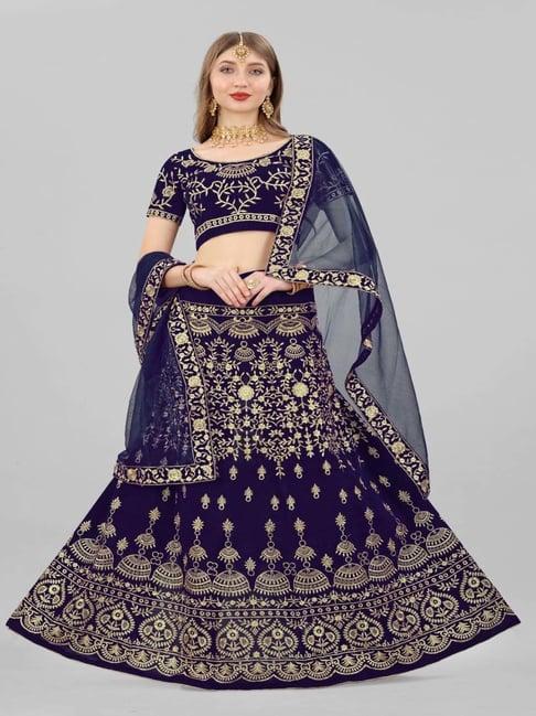 apnisha blue embroidered semi stitched lehenga choli set with dupatta