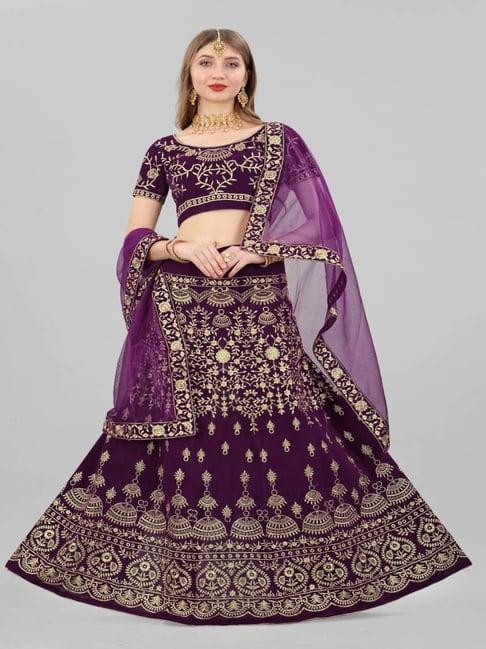 apnisha purple embroidered semi stitched lehenga choli set with dupatta