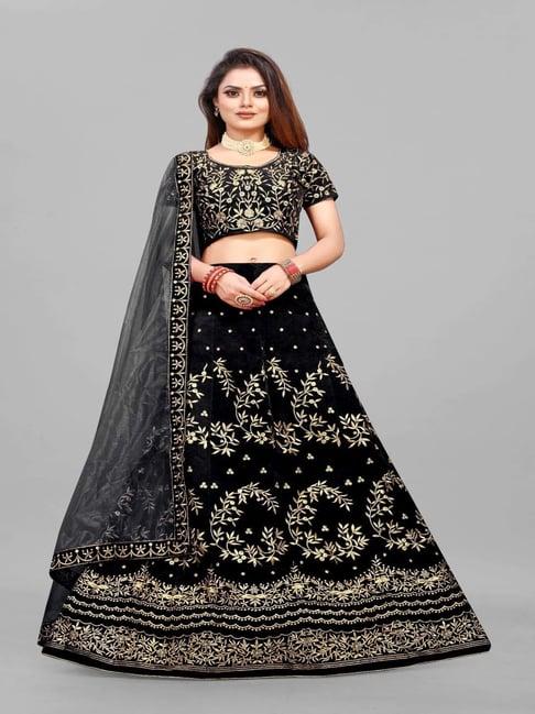 apnisha black embroidered semi stitched lehenga choli set with dupatta