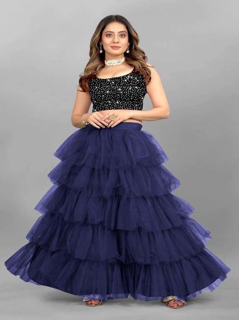 apnisha navy embellished semi stitched lehenga choli set