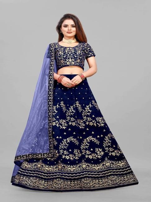 apnisha blue embroidered semi stitched lehenga choli set with dupatta