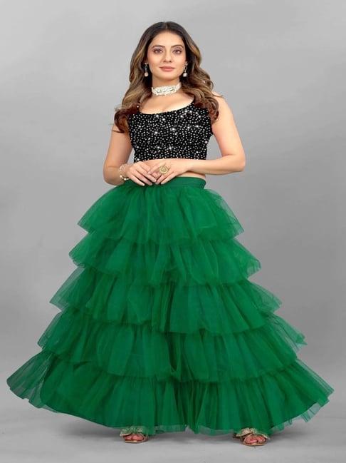 apnisha green embellished semi stitched lehenga choli set