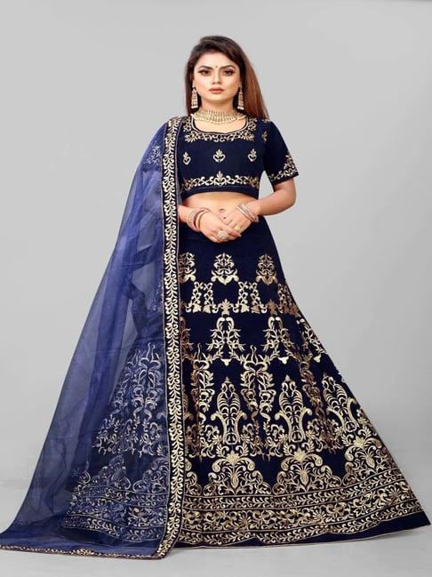 apnisha blue embroidered semi stitched lehenga choli set with dupatta