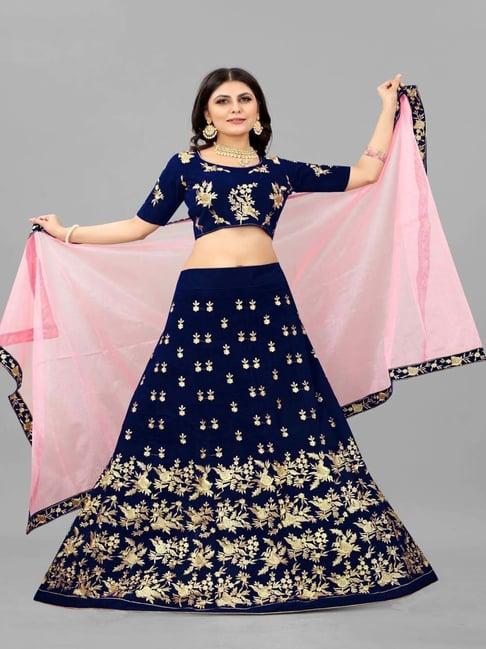 apnisha blue embroidered semi stitched lehenga choli set with dupatta