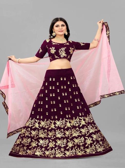 apnisha maroon embroidered semi stitched lehenga choli set with dupatta