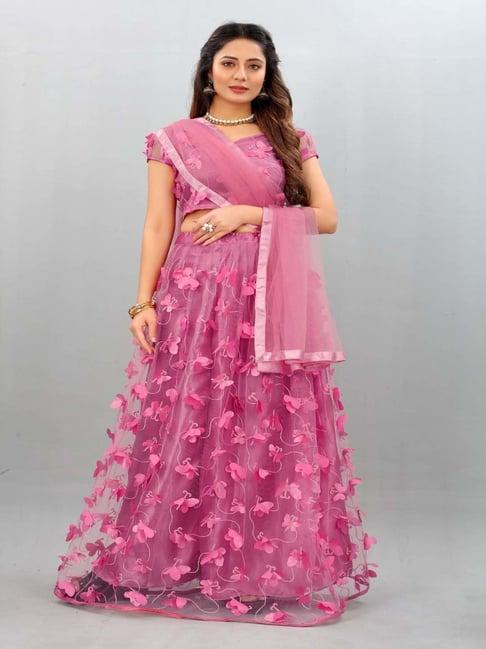 apnisha pink embroidered semi stitched lehenga choli set with dupatta