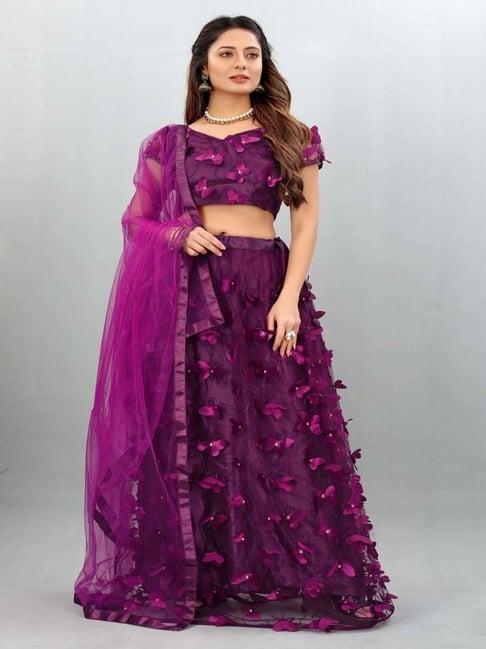 apnisha purple embroidered semi stitched lehenga choli set with dupatta