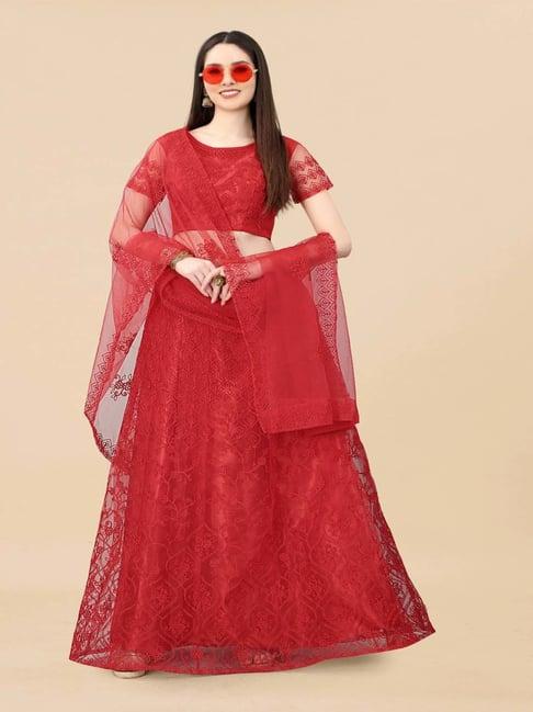 apnisha maroon embroidered semi stitched lehenga choli set with dupatta