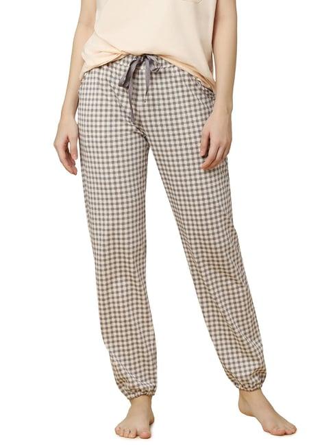 triumph beige cotton chequered pyjama