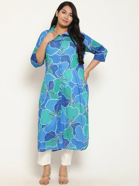 amydus blue printed straight front open kurta