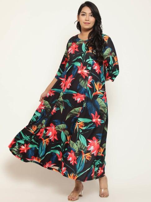 amydus black floral print maxi dress