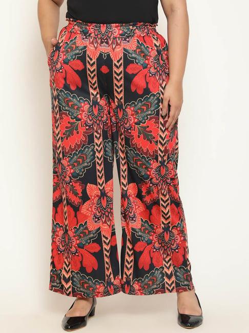 amydus black & red floral print regular fit high rise pants