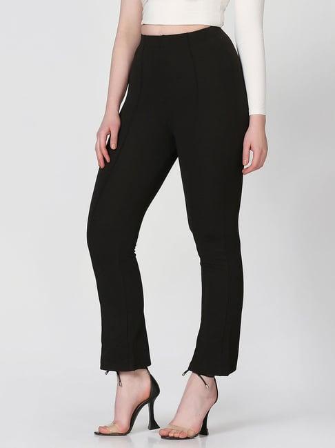 selvia black regular fit mid rise trousers