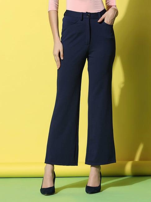 selvia navy regular fit mid rise trousers