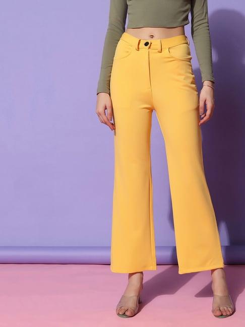 selvia yellow regular fit mid rise trousers