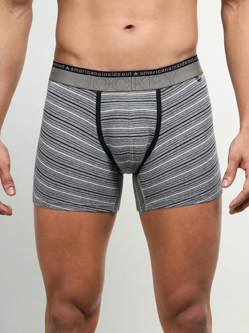 jockey mid grey melange cotton regular fit striped trunks