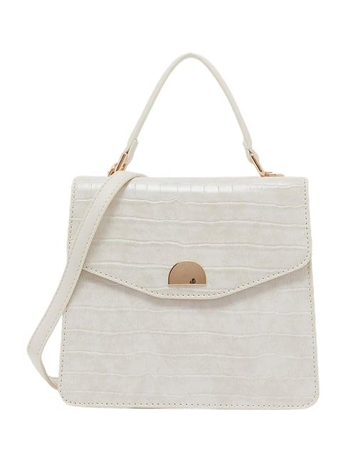 beverly hills polo club white textured satchel handbag