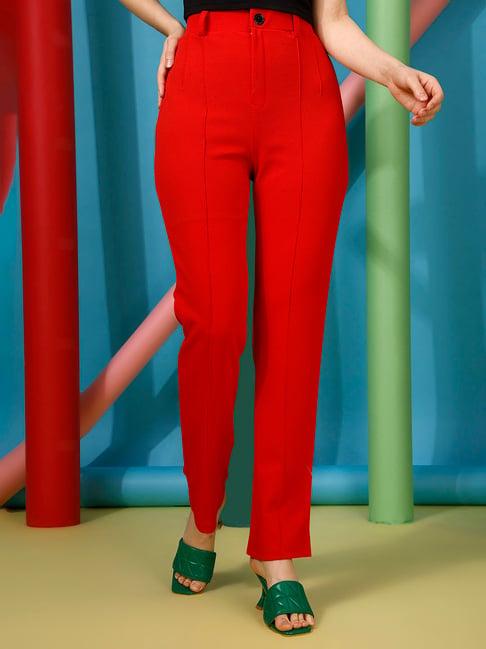 selvia red regular fit mid rise trousers