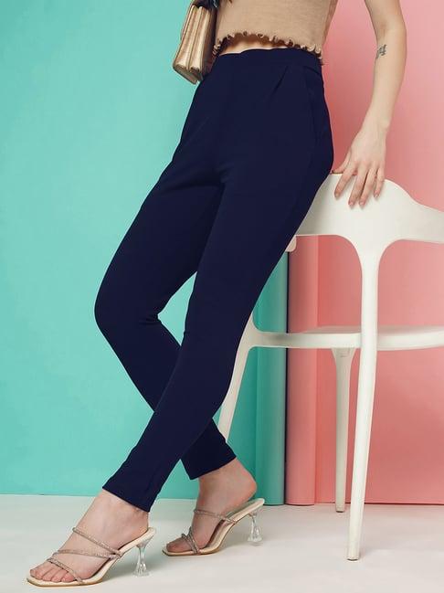 selvia navy regular fit mid rise trousers