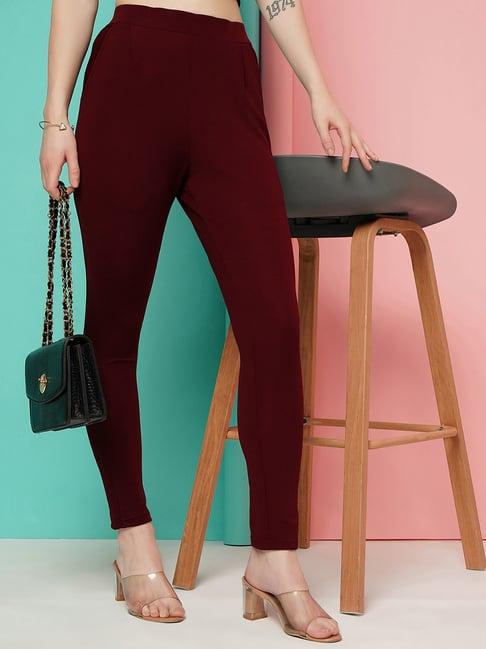 selvia maroon regular fit mid rise trousers