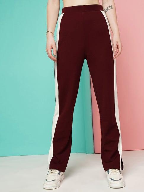 selvia maroon regular fit mid rise bootcut trousers