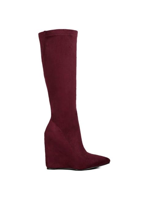 london rag women's burgundy wedge booties