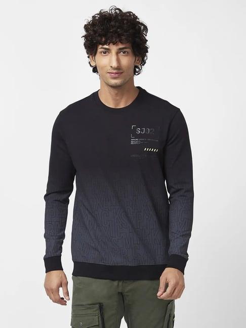 spykar black slim fit printed sweatshirt