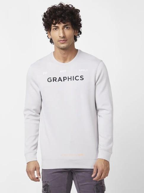 spykar grey slim fit printed sweatshirt