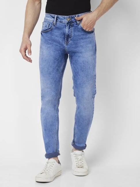 spykar light blue cotton super slim fit jeans