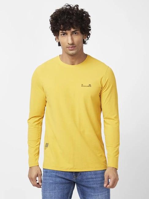 spykar mustard yellow slim fit t-shirt