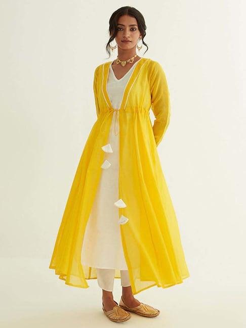 abhishti yellow anarkali kurta with jacket