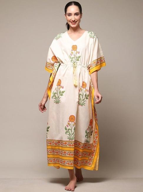 biba cream cotton printed kaftan