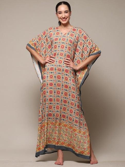 biba beige & blue printed kaftan