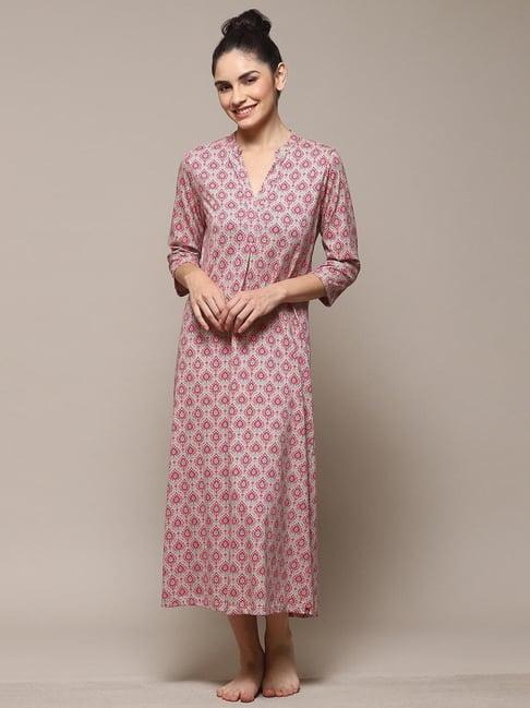 biba pink cotton printed nighty