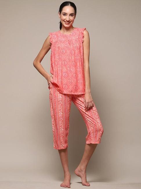 biba coral printed top capri set