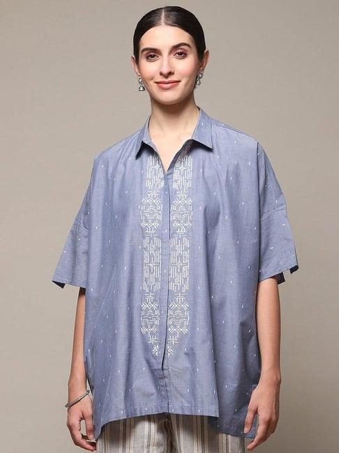 biba blue cotton printed top