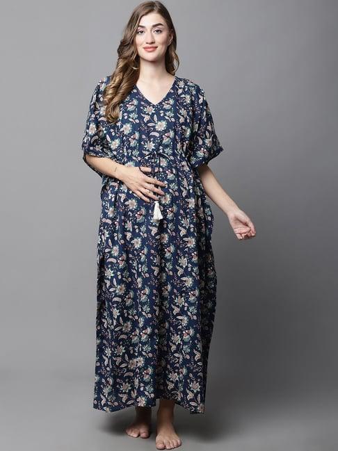 secret wish navy floral print maternity kaftan