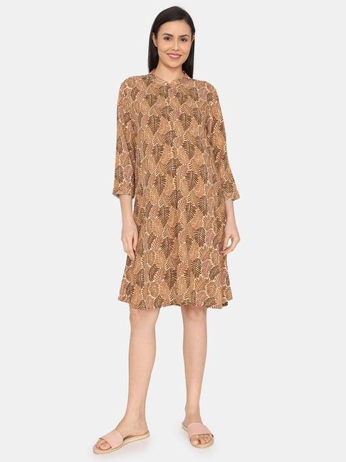 coucou by zivame brown printed maternity night dress