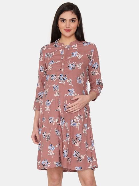 coucou by zivame dusty pink printed maternity night dress