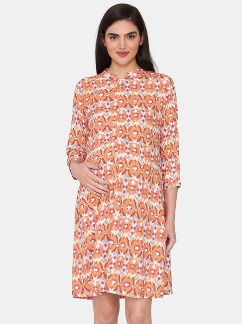 coucou by zivame orange printed maternity night dress