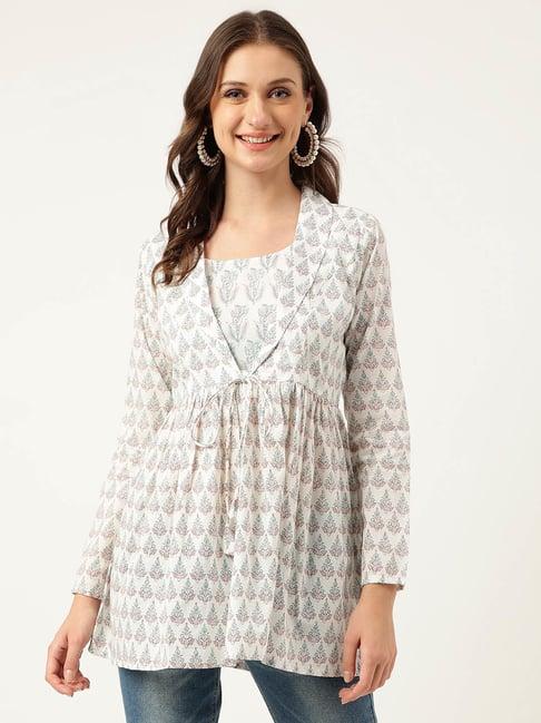 divena white cotton floral print tunic